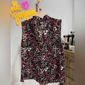Chic Floral Sleeveless Blouse - Black and Pink